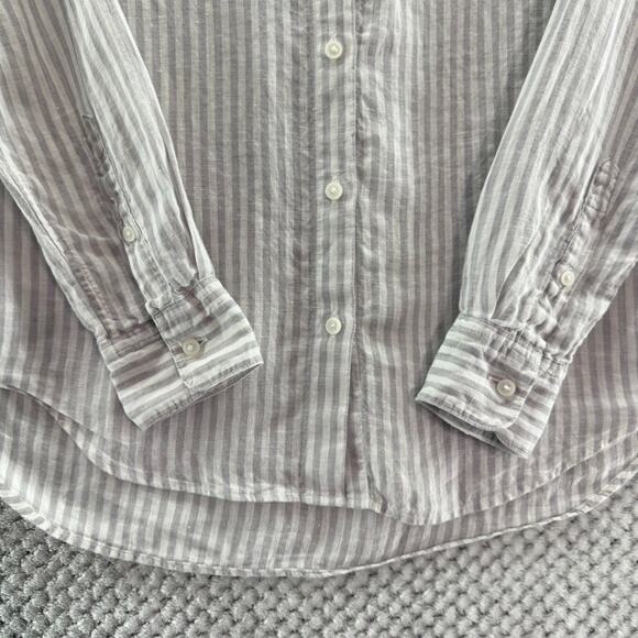 Uniqlo Top Womens XS Gray Striped Linen Button Up Shirt Long Sleeve Collared - Picture 5 of 13